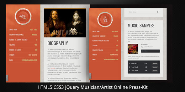 Musician Artist Html5 Online Press Kit Themeforest Html Others Themeforest Musician Press Kit Template Free